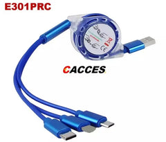 3-in-1 Retractable USB Charging Cable – Type-C, Micro USB & Lightning in One Compact Cable