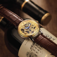 Rolseta® Gold Skeleton Automatic Watch – Luxury Men's Timepiece