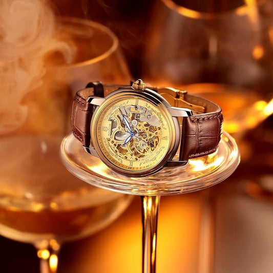 Rolseta® Gold Skeleton Automatic Watch – Luxury Men's Timepiece